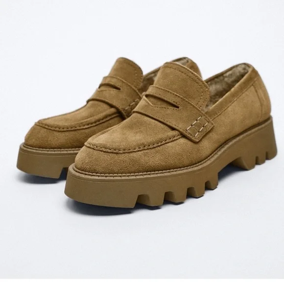 Zara | Shoes | Nwot Zara Tan Fleece Lined Split Leatherseude  display picture 1